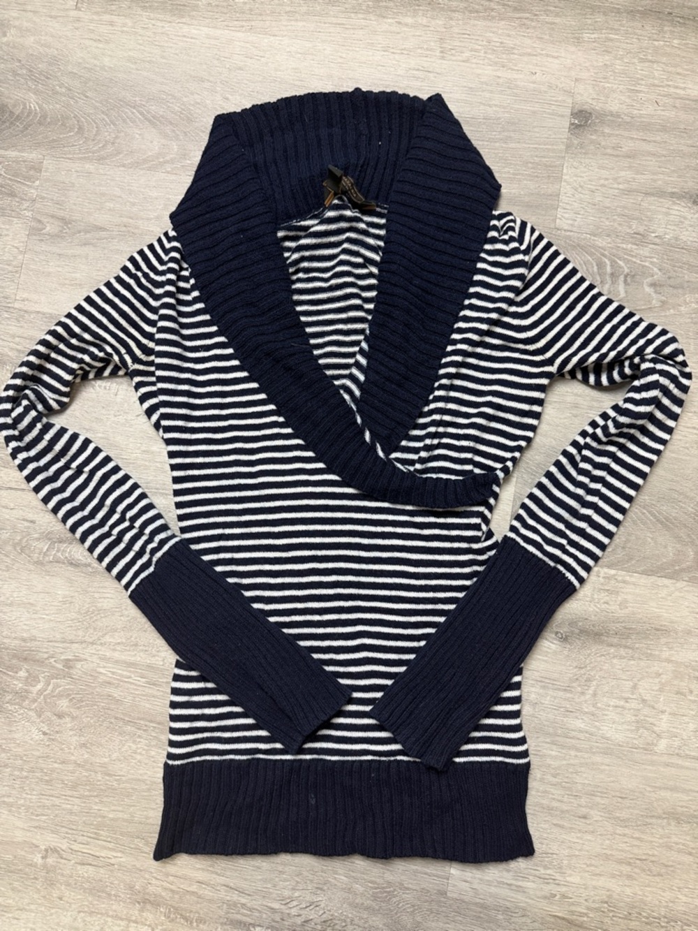 BCBGMaxAzria Navy & White Striped Cowl Neck Sweater
